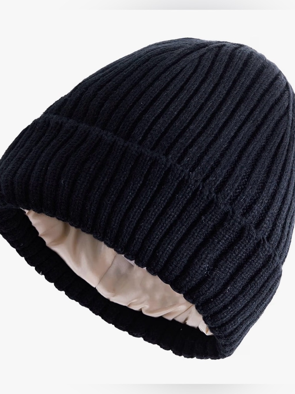 Unisex Winter Black Satin Lined Beanie Hat